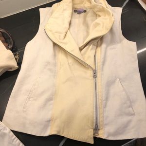 Vince cream leather trim,   linen/cotton vest size small,needs a good home,